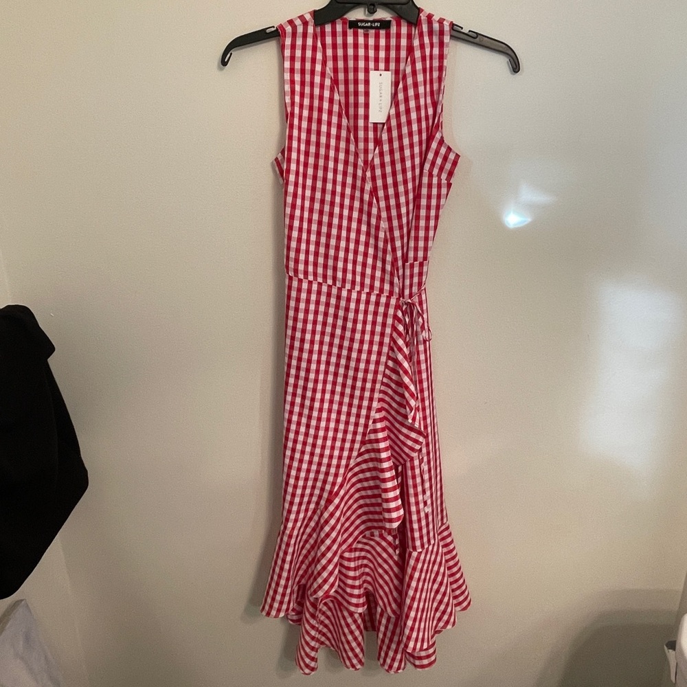 SUGAR LIPS MIDI gingham wrap dress